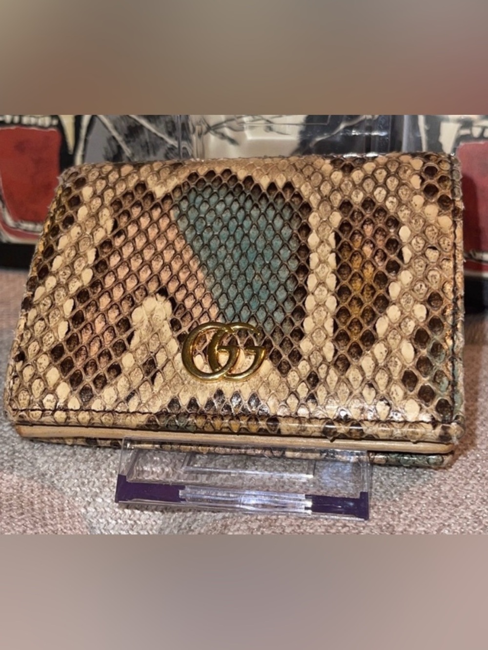 Gucci GG Marmont python card case wallet